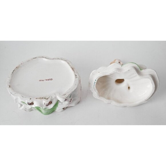 Vintage Victorian Lady Trinket Box Hand Painted Ceramic Dresser Box Boudoir 1940 - Picture 6 of 6